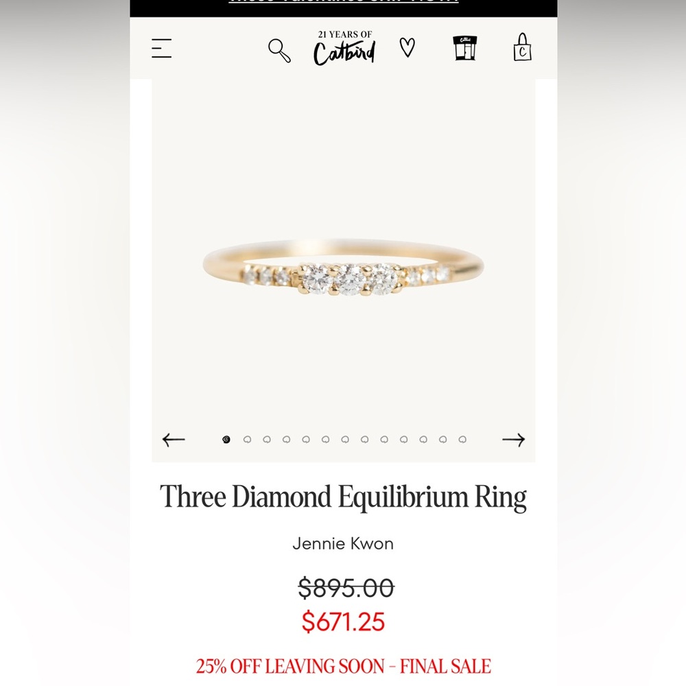Catbird Jenny Kwon diamond equilibrium size 6.5